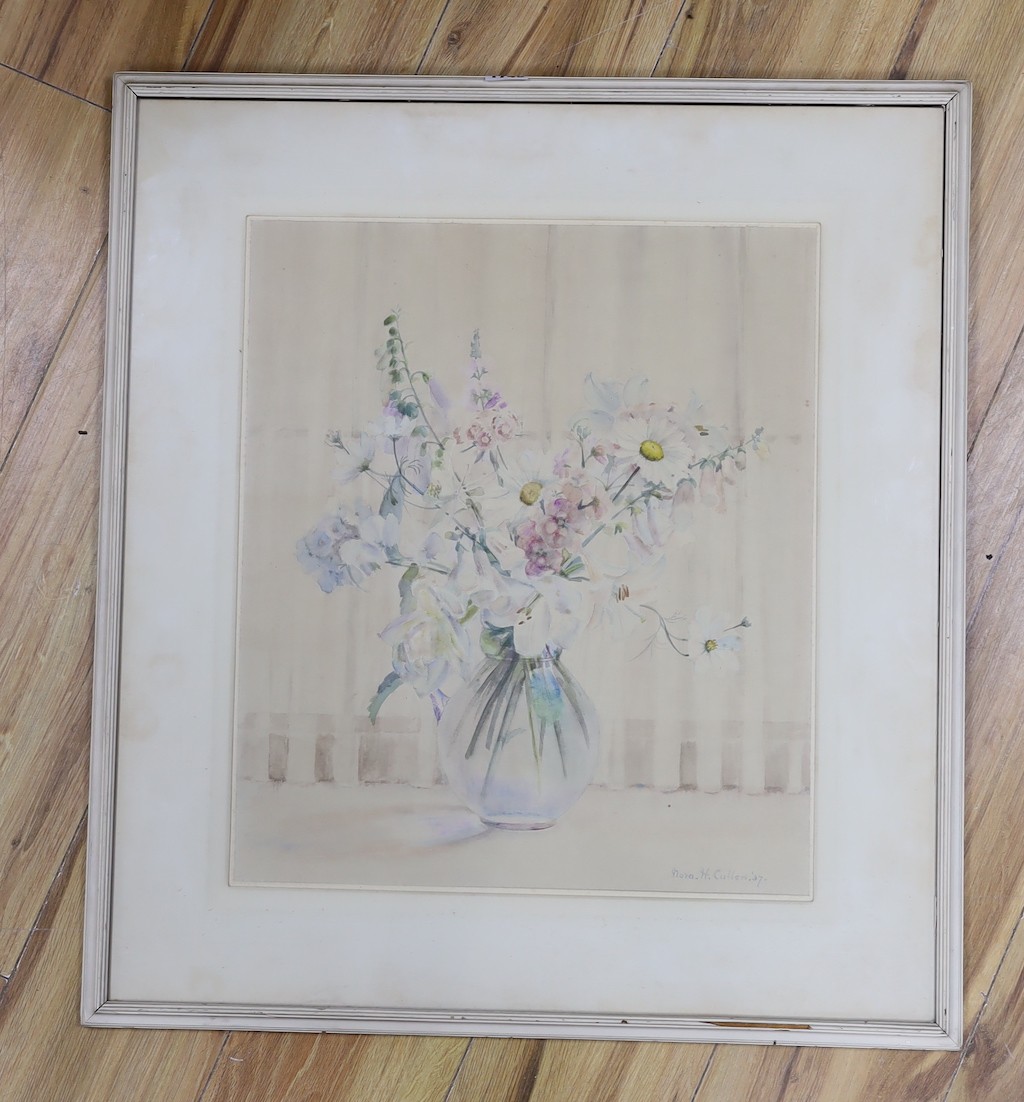 Nora Helen Cullen, watercolour, Still life of flowers in a vase, signed and dated '37, 47 x 40cm